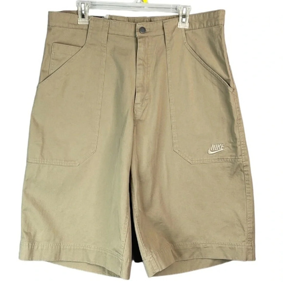 Nike Vintage Y2K Shorts Khaki Tan Twill Baggy Skater Embroidered Swoosh Logo 38 - Picture 2 of 11